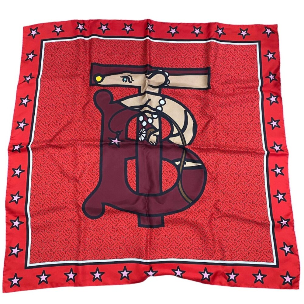 Pre-Loved  Burberry Bright Red Year of The Rat Monogram Silk Scarf